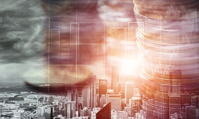Finance and money technology background concept of business prosperity and asset management. City view