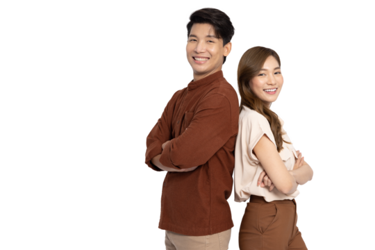 Portrait of successful Asian businessman and businesswoman with arms crossed and smile