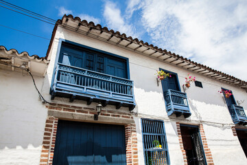 Beautiful colonial houses at the small town of Santa Fe de Antioquia in Colombia