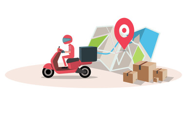the concept of online delivery on a scooter. recruitment app order e-commerce concept