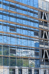 scaffolding on the facade of a house under construction