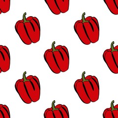 A simple doodle illustration of bright juicy sweet pepper. Sweet Bulgarian pepper. Seamless pattern.