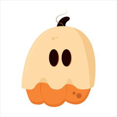 Vector pumpkin in a ghost costume for Halloween. Happy Halloween