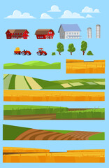 Naklejka premium Agricultural farm and field collection, flat vector illustration isolated.