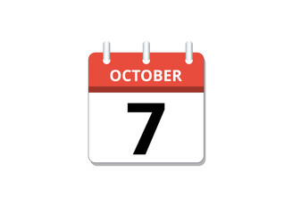 Fototapeta premium October, 7th calendar icon vector 