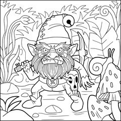 evil monster garden gnome, coloring book, outline illustration