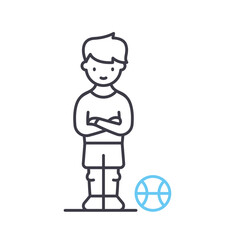 boy with ball line icon, outline symbol, vector illustration, concept sign