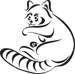 Cute red panda. Cartoon animal design. Vector illustration isolated on white background. Red panda label. Black and white linear paint drawn. © Dreams_and_Travels