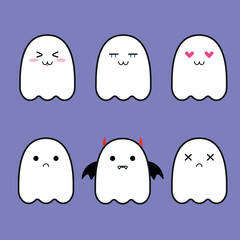 Obraz premium Little cute ghosts collection. Set of flat Halloween scary ghostly monsters. Cartoon spooky character.