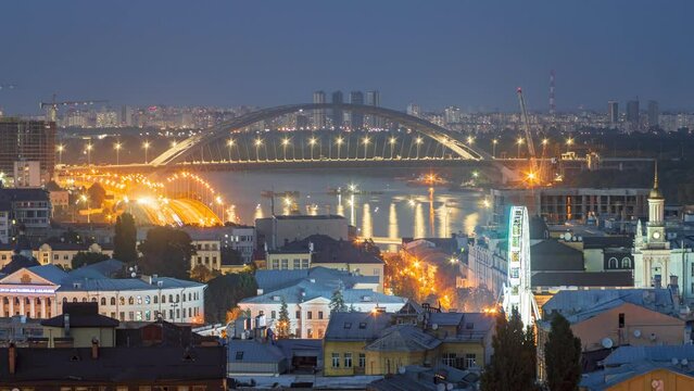 Day to Night timelapse of the historical center of Kyiv city, Ukraine