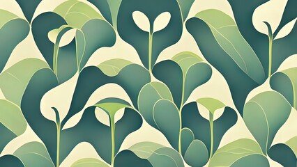 Organic green leaf texture. Abstract pattern of graphic vegetal leaves. Healthy organic, natural feeling. Stylized 4k background, backdrop illustration. Pastel colors.