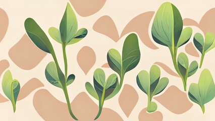 Organic green leaf texture. Abstract pattern of graphic vegetal leaves. Healthy organic, natural feeling. Stylized 4k background, backdrop illustration. Pastel colors.