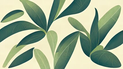 Organic green leaf texture. Abstract pattern of graphic vegetal leaves. Healthy organic, natural feeling. Stylized 4k background, backdrop illustration. Pastel colors.