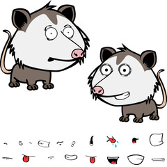 little opossum character cartoon. kawaii expressions set pack, vector format