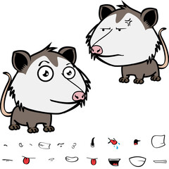 little opossum character cartoon. kawaii expressions set pack, vector format
