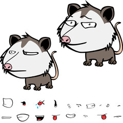 little opossum character cartoon. kawaii expressions set pack, vector format