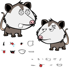 little opossum character cartoon. kawaii expressions set pack, vector format