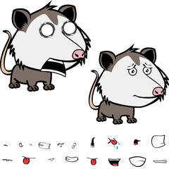 little opossum character cartoon. kawaii expressions set pack, vector format