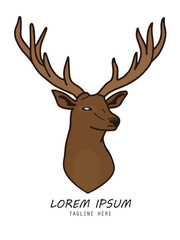 Reindeer wild head and horn. hand drawing and Fill color for pattern, logo, tattoo, design, badges. Vector illustration isolated on white background. 