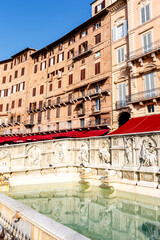Fototapeta premium Fonte Gaia fountain situated at the very heart of the city in Piazza del Campo in Siena, Tuscany, Italy, Europe