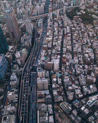 aerial top down perspective on street grid in Tokyo Minato, Japan