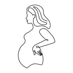 Pregnant woman line art. Woman silhouette. Vector illustration