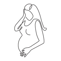 Pregnant woman line art. Woman silhouette. Vector illustration