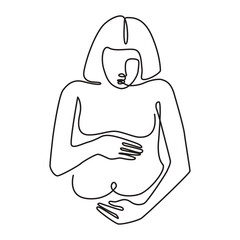 Pregnant woman line art. Woman silhouette. Vector illustration