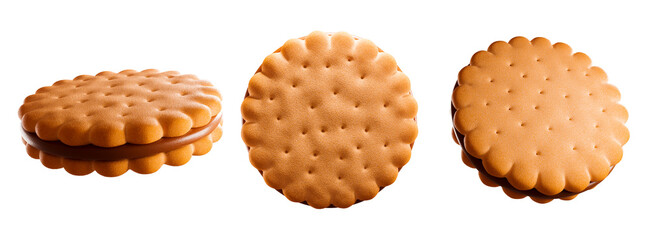 Sandwich biscuit with chocolate cream filled. Round cookie. Isolated on background. 3d illustration