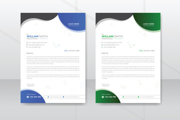 Corporate creative and clean letterhead design template, color variety bundle, minimalist style, A4 flyer layout, white concept background