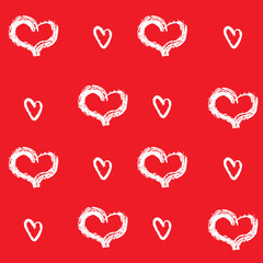 Hand drown watercolor hearts seamless pattern illustration. Red background.