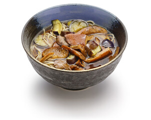 buckwheat noodles with weeping milk cap mushrooms ( Chitake soba ), Japanese noodle dish