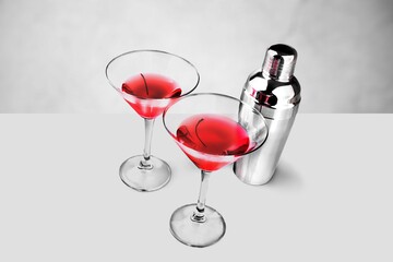 two glasses of tasty popular non-alcoholic mixed drink,