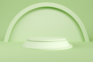 Abstract minimal pastel background. Light yellow cylindrical pedestal with geometrical shape for display product