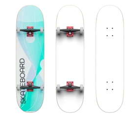 Fotobehang skateboard deck template, empty space for your graphic. Two versions - with trucks and only a board - PNG format - easy replacement of background and deck painting © guteksk7