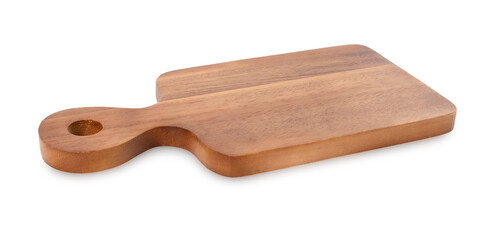 Top view of Brown hardwood cutting board for kitchen accessories square shape with handles and hole...