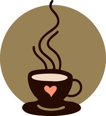 Funny coffee cup for morning caffeine kick. Logo design, poster print decoration for cafe, restaurant menu. Simple silhouette vector illustration.