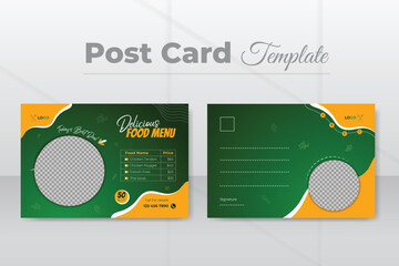 Delicious and restaurant food postcard design template Restaurant Food Menu EDDM with gradient color