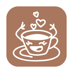 Funny coffee cup for morning caffeine kick. Logo design, poster print decoration for cafe, restaurant menu. Simple silhouette illustration.