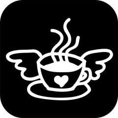 Funny coffee cup for morning caffeine kick. Logo design, poster print decoration for cafe, restaurant menu. Simple silhouette illustration.