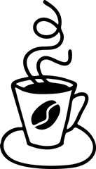 Funny coffee cup for morning caffeine kick. Logo design, poster print decoration for cafe, restaurant menu. Simple silhouette illustration.