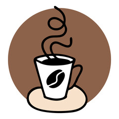 Funny coffee cup for morning caffeine kick. Logo design, poster print decoration for cafe, restaurant menu. Simple silhouette illustration.