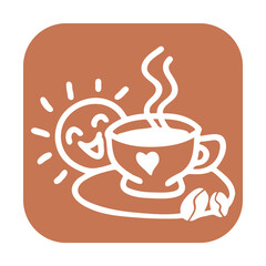 Funny coffee cup for morning caffeine kick. Logo design, poster print decoration for cafe, restaurant menu. Simple silhouette illustration.