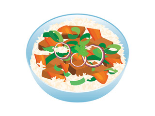 Rice bowl with tofu and vegetables icon vector. Healthy vegan rice with tofu icon isolated on a white background. Diet vegetarian food drawing