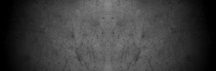 Old wall texture cement dark black gray panorama background abstract grey color design are light with white gradient background.