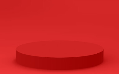 Abstract 3d red color cylinder podium minimal studio background.