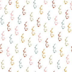 Cute colorful springs abstract seamless vector pattern. Vintage hand drawn background for kids room decor, nursery art, card, gift, fabric, textile, wrapping paper, wallpaper, packaging, apparel.