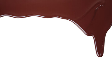 Melted chocolate dripping on white background