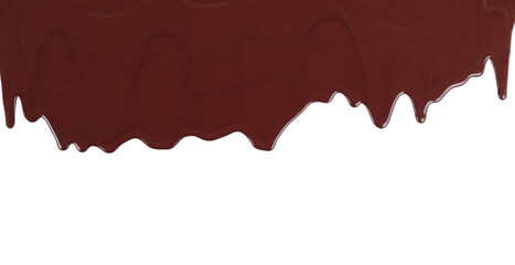 Melted chocolate dripping on white background