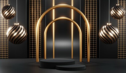 3D rendering of blank product background for cream cosmetics Modern black podium background